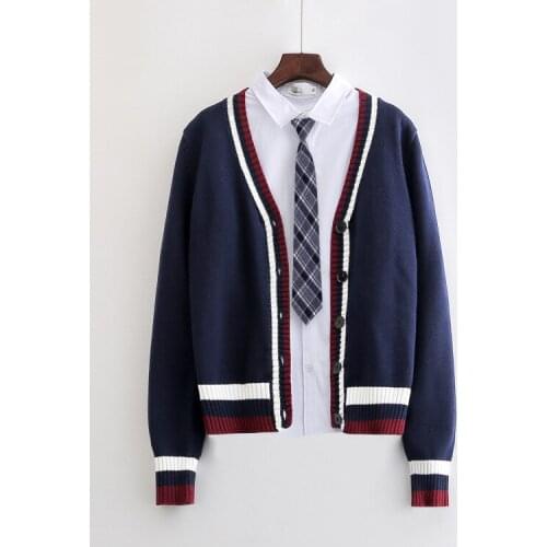 Jk Sweater Cardigan Women Navy Blue British Style Spring Autumn Campus College Style Japanese School Uniform JK Uniform Sweater