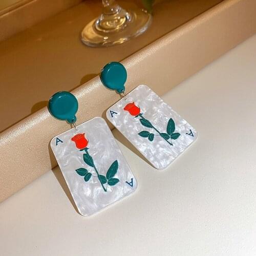 Korean Fashion Creative Square Acrylic Rose Flower Dangle Earrings for Women Sweet Earrings 2021 New Arrival Trendy Jewelry