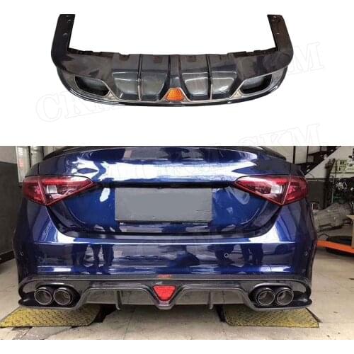 With Lamp Carbon Fiber Rear Lip Diffuser Spoiler for Alfa Romeo Giulia Sedan 4 Door 2016 2017 FRP Bumper Guard