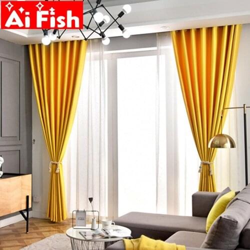 Yellow Solid Color Polyester Linen Curtain Fabrics Modern Nordic Shading and Heat Insulation Windows Bedroom Opaque Cortinas #2