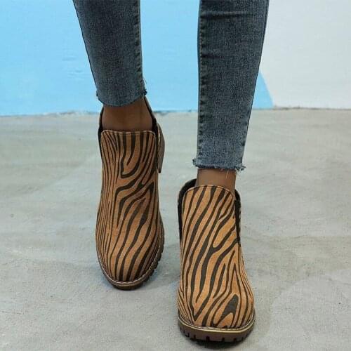 Women Ankle Boots Striped Pu Leather Low Heel Short Shoes Round Toe Slip On Ladies Boots Female Fashion Casual Shoe