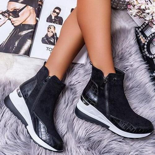 Woman Boots High Wedge Platform Shoes Ankle Zipper Women Winter Shoes Womens Shoes Black Wedge Suede shoes