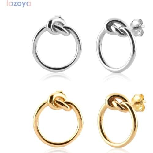 Lozoya 925 Sterling Silver Twist Circle Stud Jewelry Gift Tiny Earring Women Rock Punk Clips Piercing Women Wedding Round