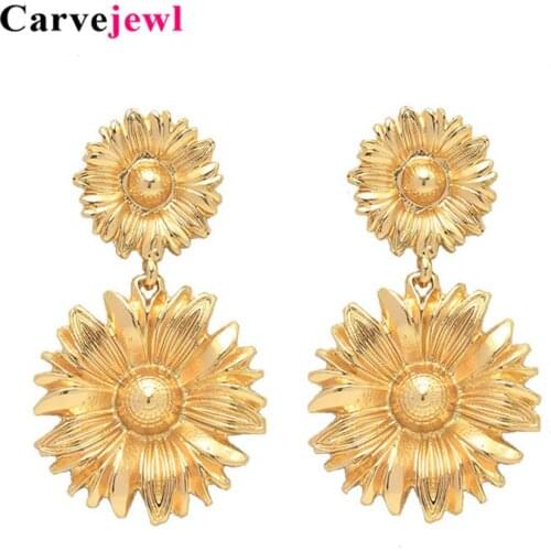 Carvejewl Post Earrings two daisy flowers pendant Dangle Earrings For Women jewelry girl gift new fashion Korean earrings 2019