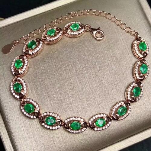 Natural green emerald gem Bracelet Natural gemstone Bracelet 925 silver bracelet Elegant delicate round women party Jewelery