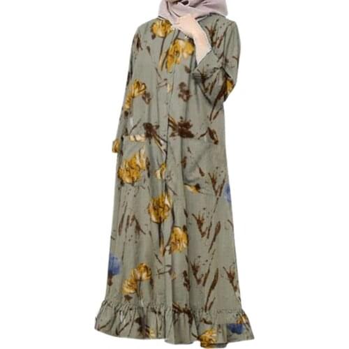 2021 New Autumn Women Dress O-Neck Ruffle Hem Midi Dress Women Floral Print Button Up Party Dress Ladies Clothing Vestidos