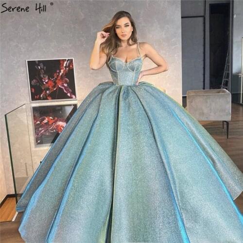 Serene Hill Green Luxury Princess Sexy Glitter Wedding Dress 2020 Spaghetti Straps Lace Up Bridal Gown Custom Made CHA2289