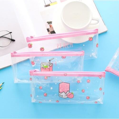 1pc/lot transparent pencil case Creative large capacity simple fruit Pen bag Kawaii School Supplies Office Party Supplies