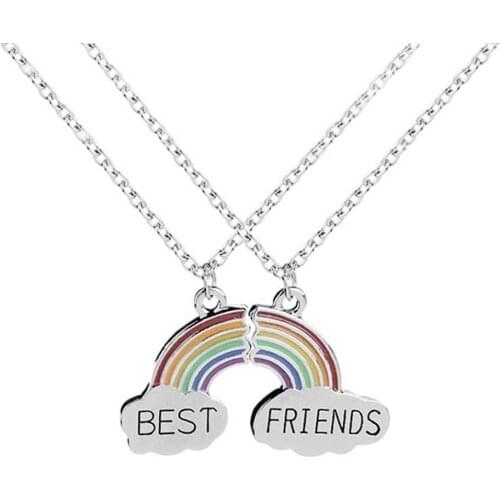 2Pcs/Set Women BEST FRIENDS Rainbow Pendant Matching Necklaces Jewelry Gift