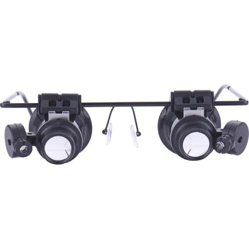 20X Headband Glasses Magnifier With LED Light For Watchmaker Jewelry Optical Lens Magnifying Glasses Double Eyes Glass Loupe