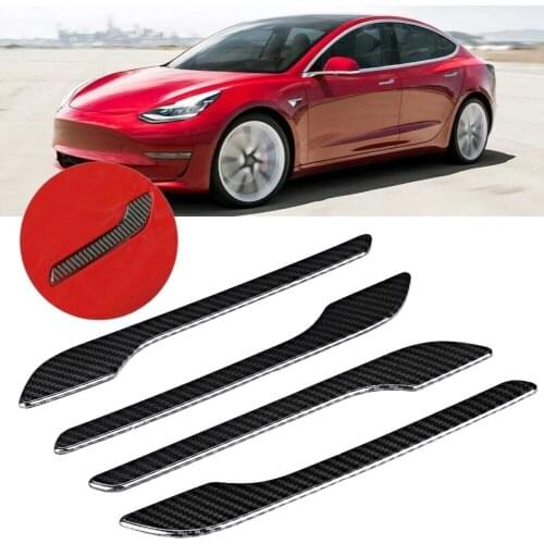 4x Car Real Carbon Fiber Exterior Door Handle Cover Trim For Tesla Model 3 18-19