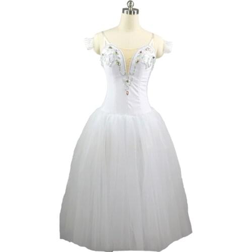 Free shipping Flames Of Paris Ballet Long Tutu Dress White Professional Romantic Ballet Tutu Ballerina Stage Costume For Women