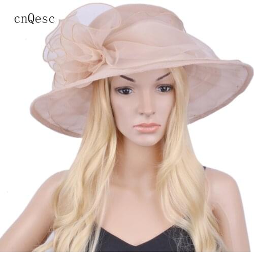 Beige big brim organza hat church hat