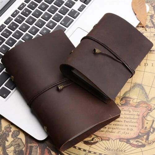 Leather Cover Notebook Retro Travel Diary Loose-leaf Business Book Handmade DIY Gift Office Back To School Students Memo