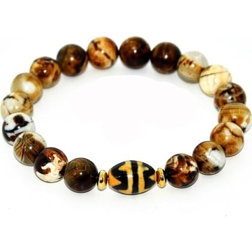 Tibet AgateBlack/Earth gold DZI Tortoiseshell Lotus Money hook Leopard Agate Bead Bracelet Female Jewelry Bracelet Free Shipping