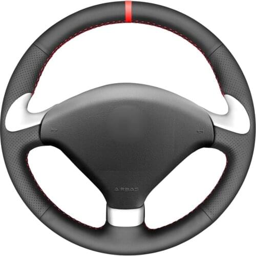 Black PU Faux Leather Red Marker Car Steering Wheel Cover for Peugeot 307 CC 2004-2009 307 SW 2004-2009 407 407 SW 2004-2009