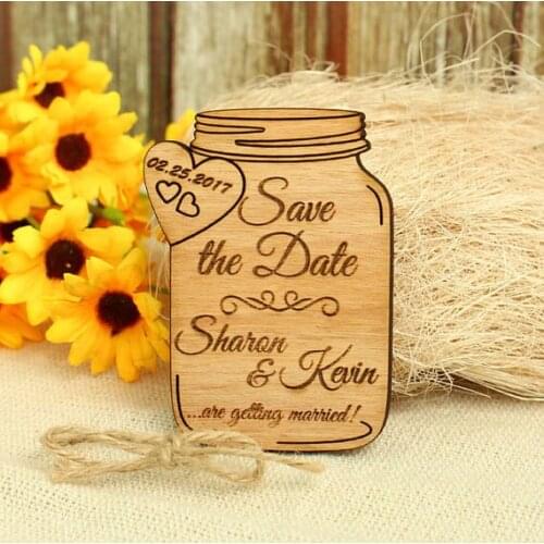 Personalize Wedding mason jar rustic wooden Save the Date Fridge Magnets birthday invitation cards bridal party favors gifts