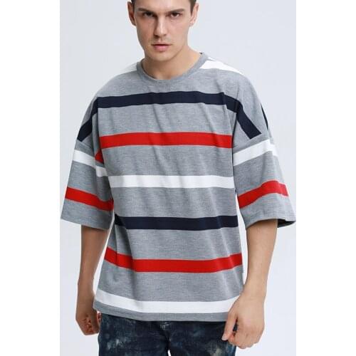 Movement Casual Short-Sleeved Striped Large Size T-Shirt MenS 2021 Autumn New Fashion O-Neck Loose Comfortable Outdoor Fitness