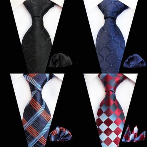 Fashion Plaid Ties for Men Neck Tie Set 8cm Paisley Silk Tie and Pocket Squares Sets Green Blue Mens Neckties Wedding suit A024
