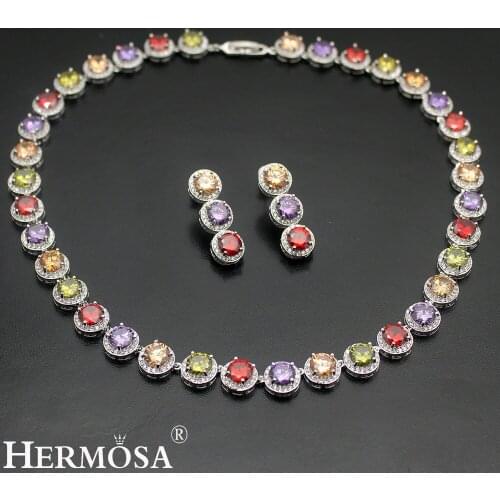 Hermosa Round Shape Women Jewelry Sets Natural Morganite PinkKunzite Amethystt Silver Color Necklace Bracelet Earring