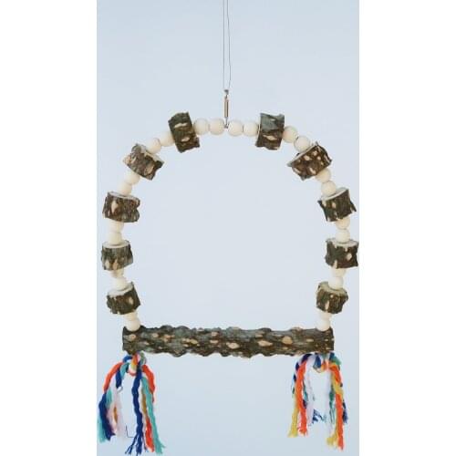 Parrot supplies bird toys pepper wood swing chew toys with leather wood swing ladder stand bar