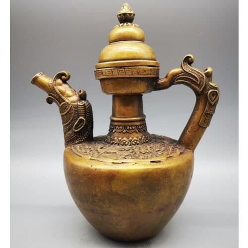 China brass archaize dragon head teapot crafts statue