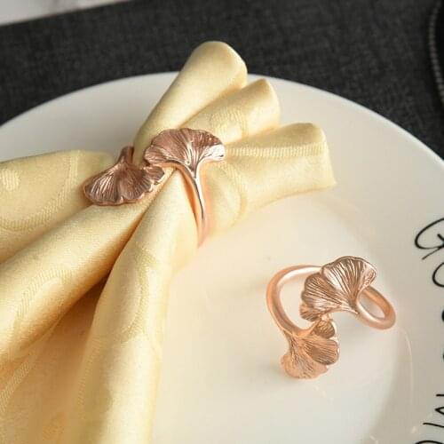 10PCS/Metal rose gold apricot leaf napkin ring table top decoration napkin holder for western wedding banquets, etc