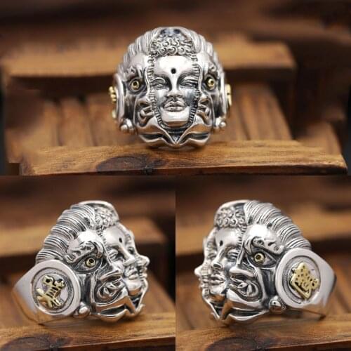 100% 925 Sterling Silver Ring Men Jewelry Punk Vintage Buddha Magic In a Moment Wedding Opening Ring Women Gift Fine Jewelry