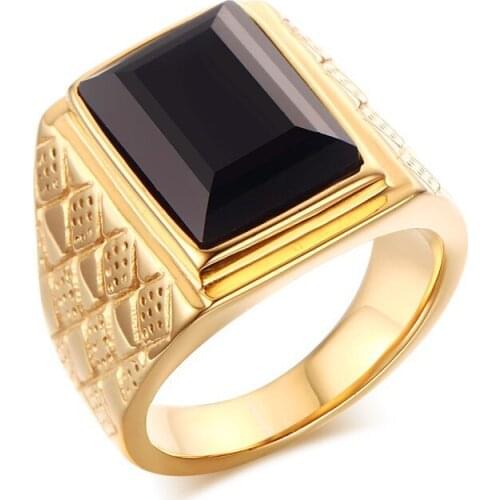 Keisha Lena Men Black Stone Signet Rings Stylish Rhombus Design Male Ring Gifts Jewelry