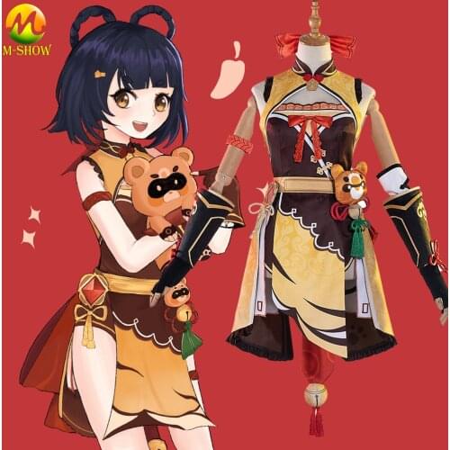 Game Genshin Impact Cosplay Xiangling Cosplay Costume Top Pants Headwear Halloween Fancy Suit for Adult Women Custom Made