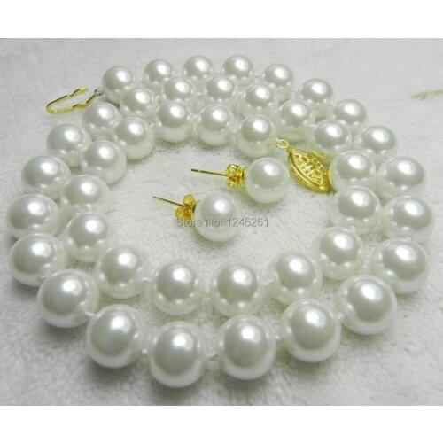 Minimum Order1) AAA 10mm White Sea South Shell Pearl Necklace Earring Beads Jewelry Set Girl Making Design Natural Stone 18inch