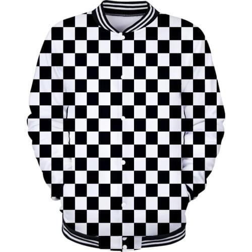 2019 fashion mens baseball jacket 3D printing Ghost Blade mens / womens black and white plaid street autumn baseball jacket