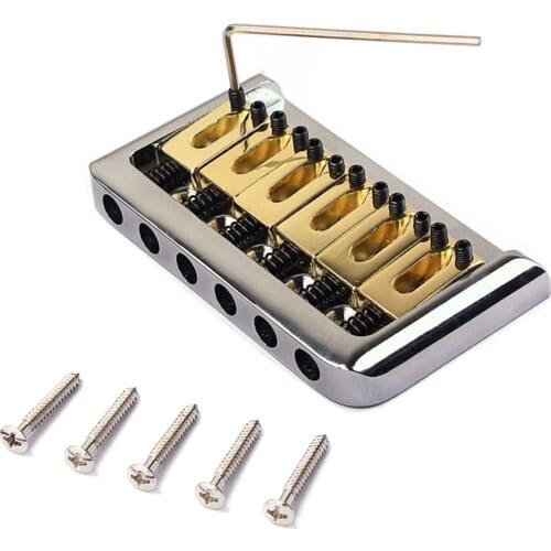 6 String Hard-tail Fixed Bridge Set with Wrench and Screws for Stratocaster Strat Electric Guitar Replacement Parts (Gold