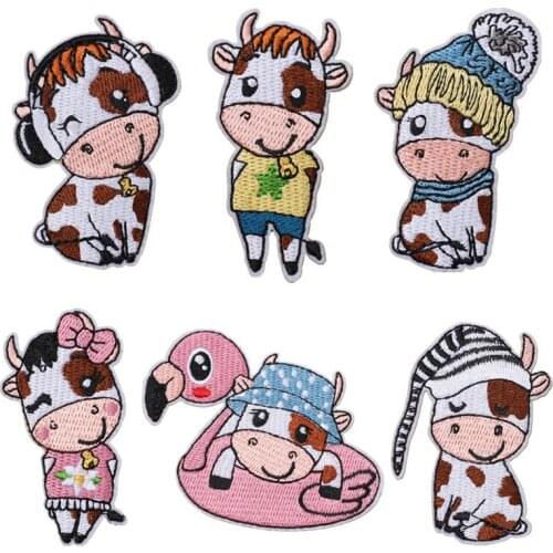 New Style Cute Farm Milk Cows Patch On Clothes Cartoon Animal Embroidered Back Adhesive Appliques Stickers Application For Cloth