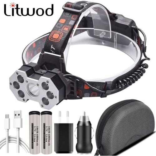 XM-L T6 7 Leds Headlamp Litwod Lantern 18650 Rechargeable Headlight Head Flashlight Lamp XP-G Q5 Bulbs Camping Hiking Waterproof