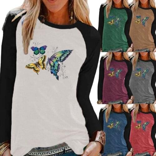 New Autumn and Winter Fashion Women Printing Graphic Tee Raglan Long Sleeve Round Neck Loose Casual Shirt Plus Size XS-5XL