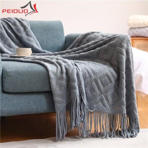 PEIDUO Throw Blanket for Couch Knit Woven Blanket Cozy Lightweight Decorative Blanket with Tassels for Bed Sofa Travel 4 season