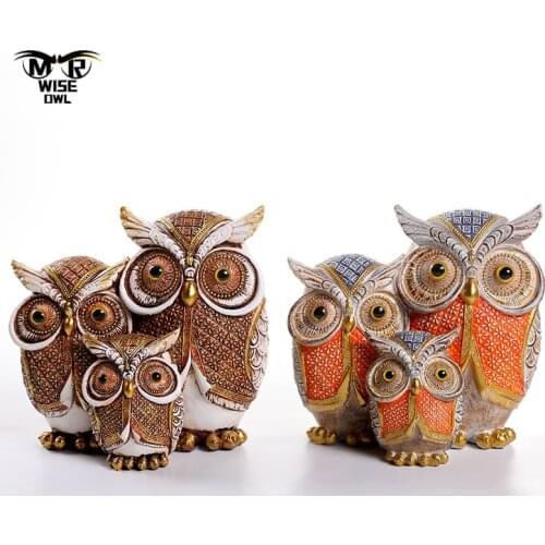 Resin Family Owl Statue Creative Animal Figurine Balcony Garden Office Ornaments Living Room Desktop Decoration Desk Accessories