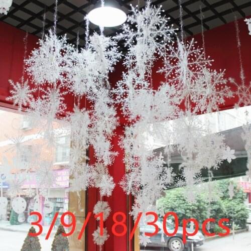 3/9/18/30pcs Christmas Tree Decoration Snowflakes 11cm White Plastic Artificial Snow Christmas Decor Home New Year Party Decor