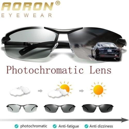 AORON Photochromic and Polarized Sunglasses Men Discoloration Eyewear Anti Glare UV400 Glasses Driving Goggles Oculos