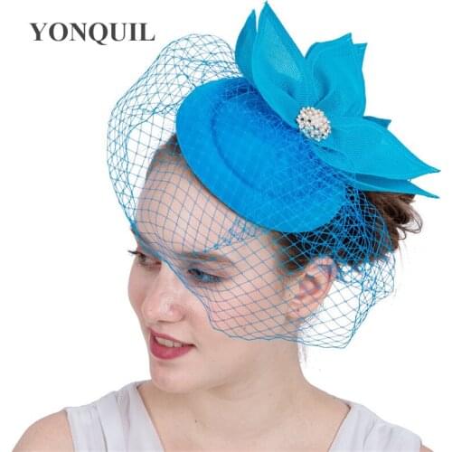 Bride Wedding Wool Felt Fedora Mesh Hat Wedding Women Fascinator Hat Hair Clip Mesh Headwear Elegant Ladies Veils Accessories