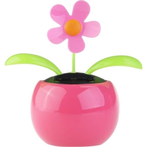 Dacing Solar Flower Car Decor Solar Powered Happy Dancing Flower in the Pot (Pink)