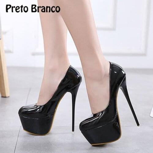 PRETO BRANCO Nightclub Sexy High-heeled Patent Leather Shallow Mouth Stiletto Shoes Color Matching High-heeled Shoes JXQ
