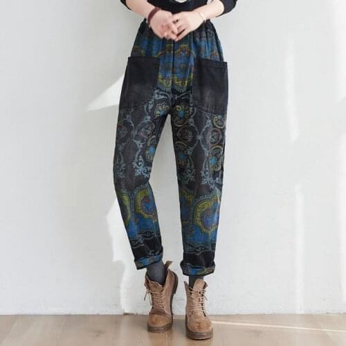 Corduroy Printed Trousers Women Autumn Casual Loose Harem Pants New Arriva Elastic Waist all-matched Pants Boyfriend Joggers