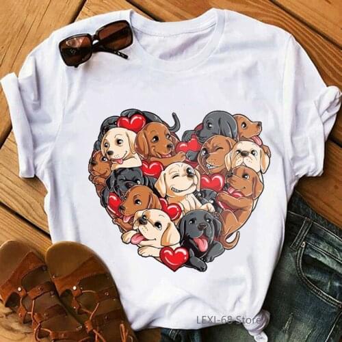 Pug dog animal print tshirt women Labrador Heart Valentines Day Gifts for Dog Lovers t shirt femme funny female t-shirt