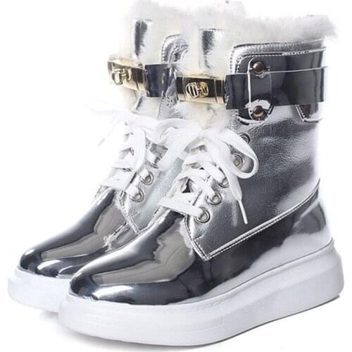 Womens shoes new fashion shiny leather metal decorative Martin boots winter soft soles comfortable with velvet boots