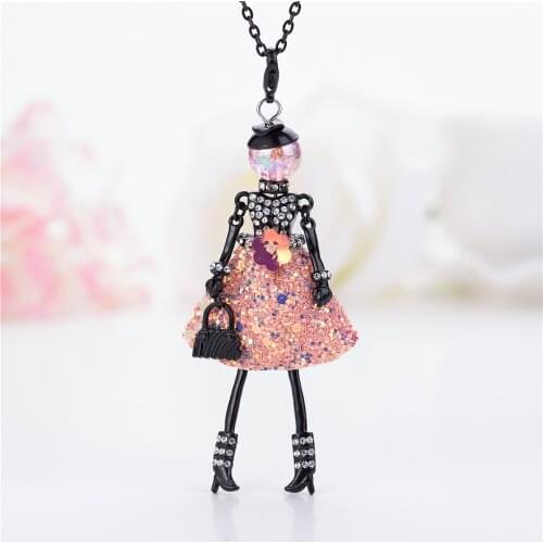 New Pretty princess girls Statement Crystal Doll Necklaces Long Chain Rhinestone Pendants For Lady Women Necklace Jewelry