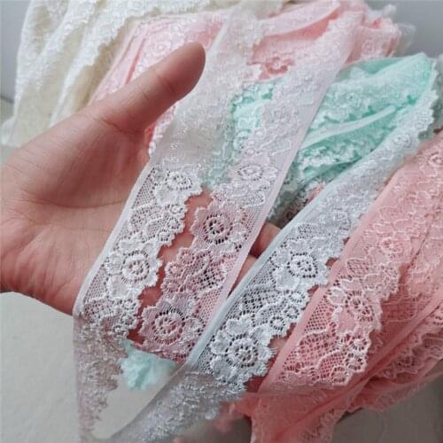 5 Meters Pink Orange White Color Handmade Hair Decoration Wide Elastic Stretch Lace Trim Wedding Dress Skirt Lace Trim 2cm