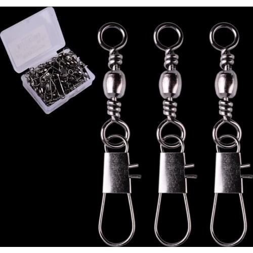 50pcs/ Box Stainless Steel Fishing Connector Pin Bearing Rolling Swivel Snap 3/0#-14# Pins Fishhook Fishing Tackle Accessories