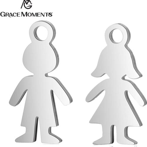 50pcs/Lot Grace Moments 316L Stainless Steel Charms Full polishing Boy and Girl Charms for Jewelry Making DIY Accessories Gift